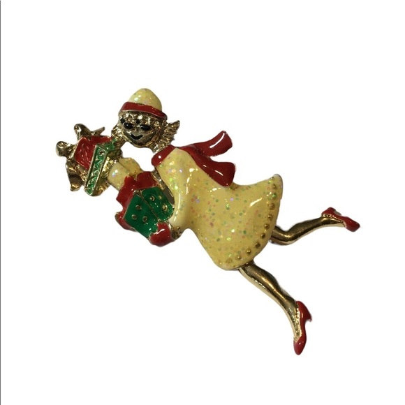 OTC Vintage Brooch pin Lady with packages & movable legs holding gifts - Picture 5 of 9